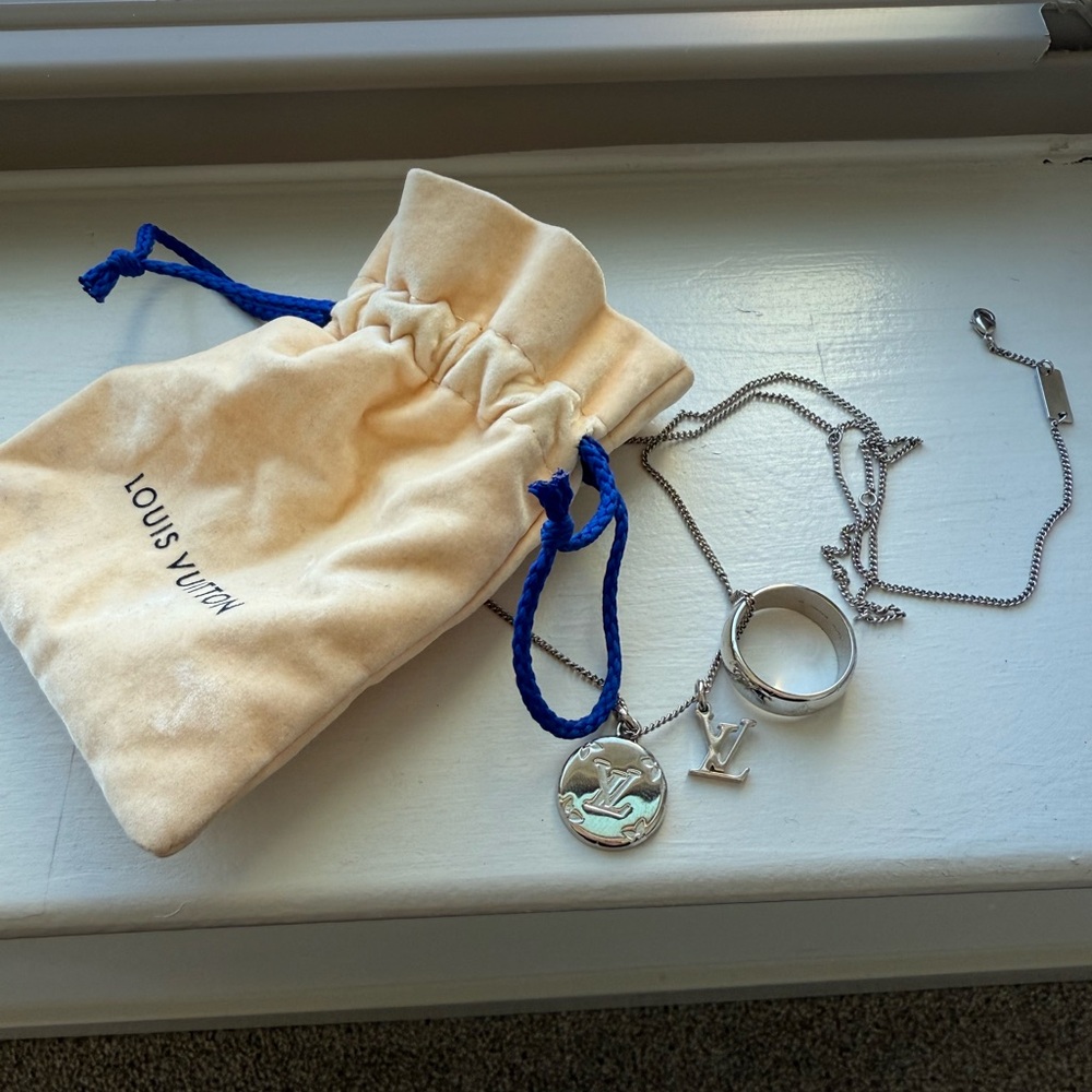 Louis Vuitton Silver Necklace and Ring Set